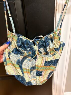 Textured Multicolor Cropped Bustier Top